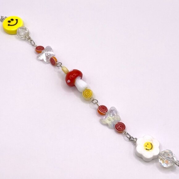 Smile Face Mushroom Butterfly Car Rearview Mirror Suncatcher Charm Handmade C113 - Picture 2 of 2